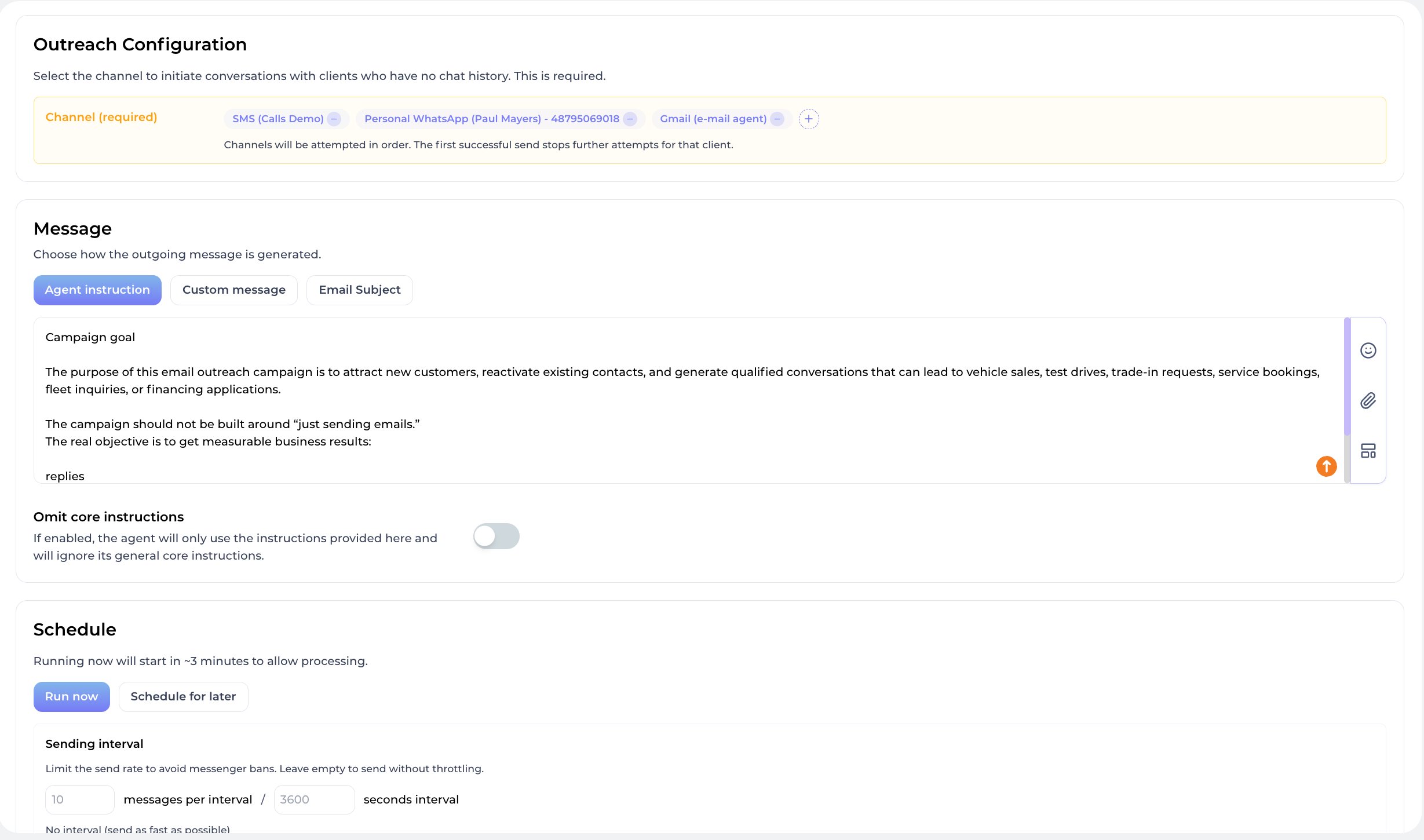 Immediate Outreach, builder таргетованих AI-кампаней